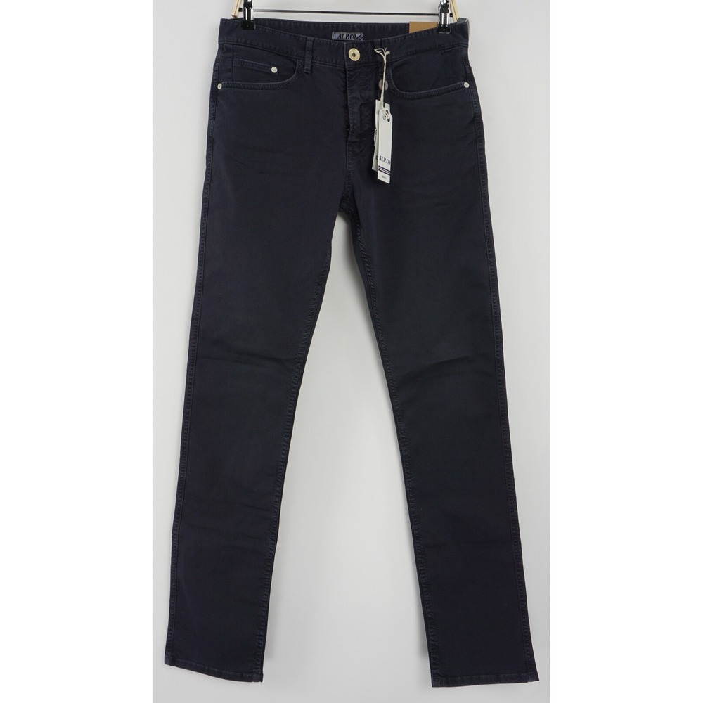New AT.P.CO Mens US 30 X 33 Blue Cotton Stretch Distressed Zip Straight Leg Jean